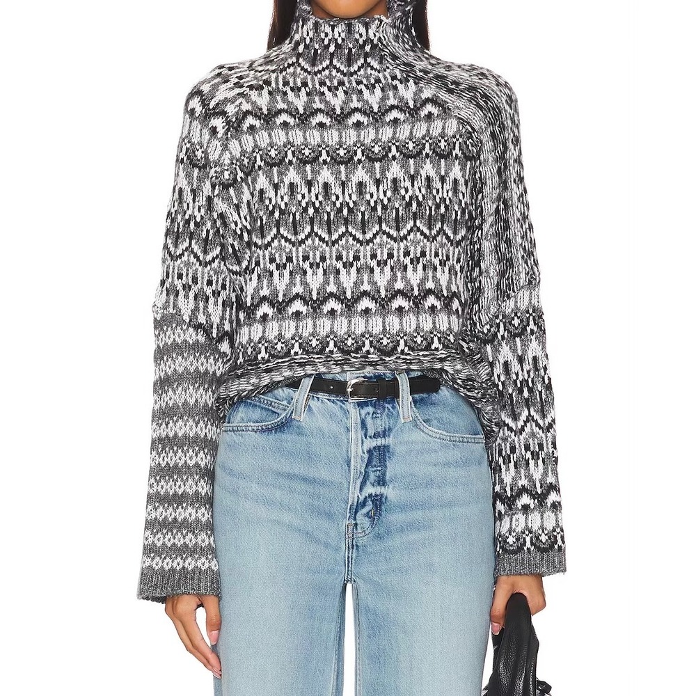 Steve Madden Indie Fair Isle‎ Turtleneck Sweater Charcoal Grey Size M